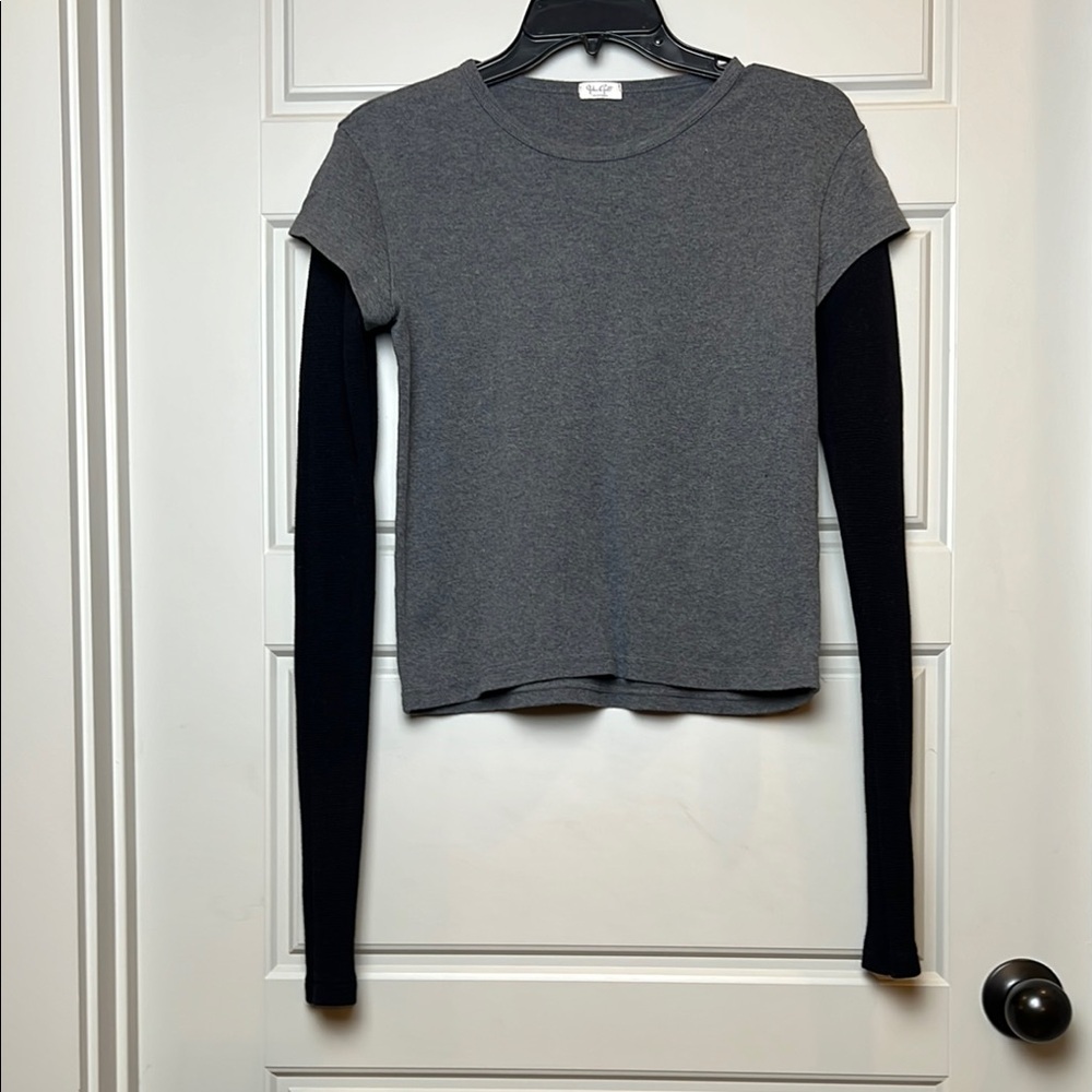 Gray and Black Women's Top